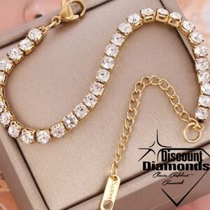 White Zircon Tennis Bracelet on 18K Yellow Gold over 925 Stainless Steel